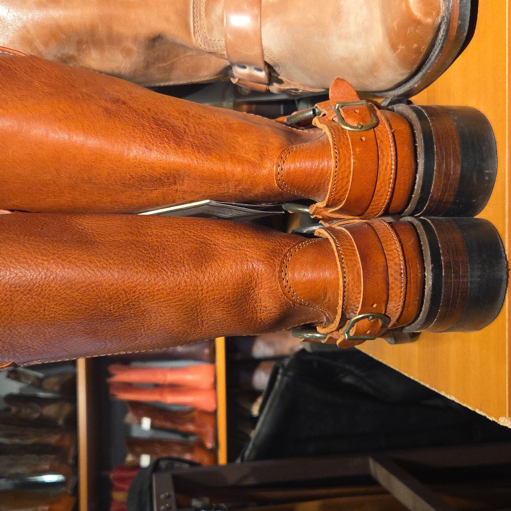Ladies FRYE Cognac Belted Harness Boots - Picture 3 of 6